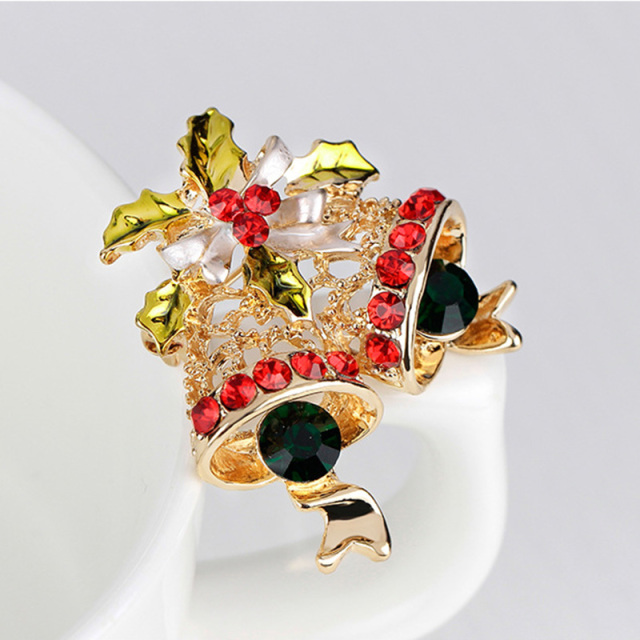 OOVOV Vintage Bell Brooches For Women Christmas Sparkling Inlaid Zircon Bow Christmas Brooch Pin Jewelry