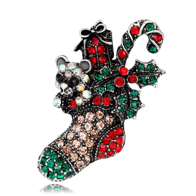 OOVOV Vintage Christmas Brooches Women Sparkling Zircon Christmas Boots Brooch Classic Christmas Jewelry Accessories