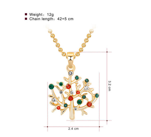 OOVOV Christmas Necklaces for Women Glitzy Rhinestone Xmas Christmas Tree Bell Pendant Necklace Holiday Jewelry Gift