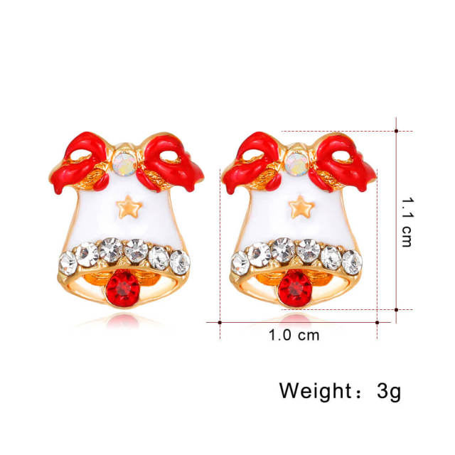 OOVOV Christmas Stud Earrings Inlaid Zircon Bells Holiday Earrings Christmas Earring for Women Girls