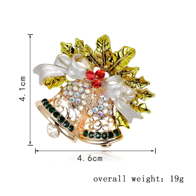 OOVOV Vintage Bell Brooches For Women Christmas Sparkling Inlaid Zircon Bow Christmas Brooch Pin Jewelry