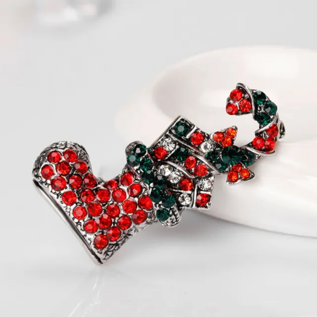 OOVOV Vintage Christmas Brooches Women Sparkling Zircon Christmas Boots Brooch Classic Christmas Jewelry Accessories