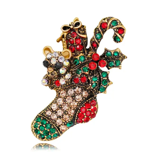 OOVOV Vintage Christmas Brooches Women Sparkling Zircon Christmas Boots Brooch Classic Christmas Jewelry Accessories