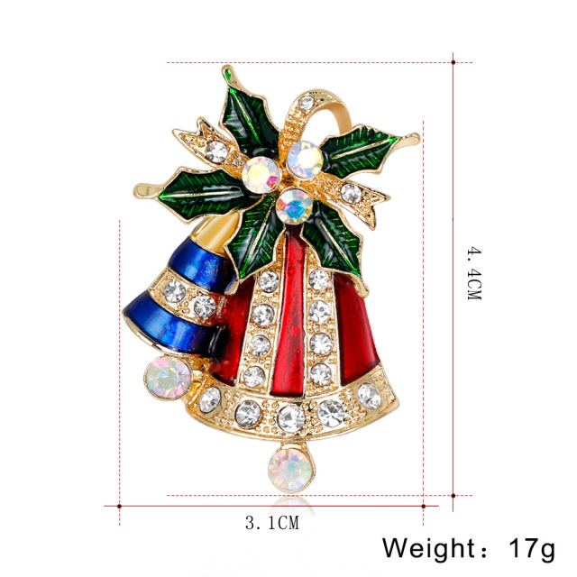 OOVOV Vintage Bell Brooches For Women Christmas Sparkling Inlaid Zircon Bow Christmas Brooch Pin Jewelry