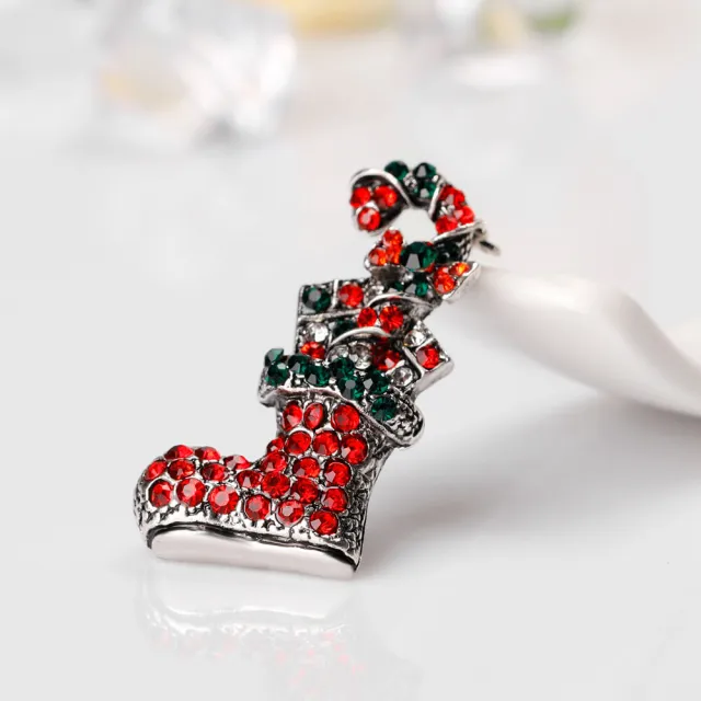 OOVOV Vintage Christmas Brooches Women Sparkling Zircon Christmas Boots Brooch Classic Christmas Jewelry Accessories