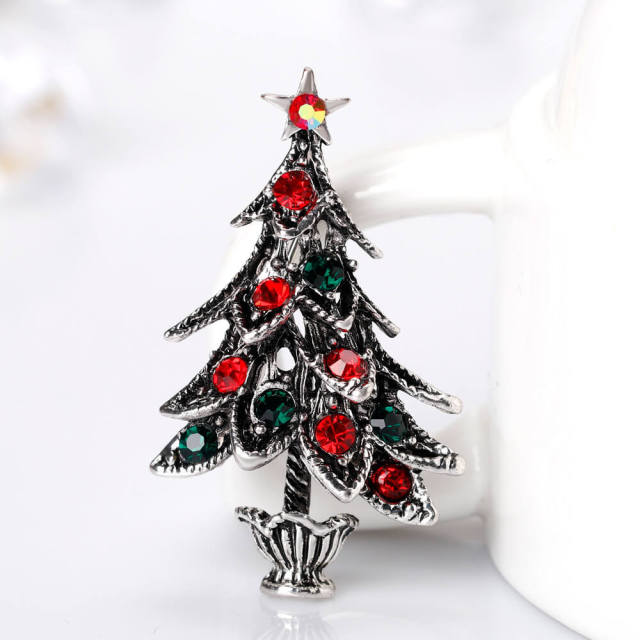 OOVOV Christmas Brooches Vintage Inlaid Zircon Christmas Tree Brooch Pin Jewelry Christmas Decorations For Women