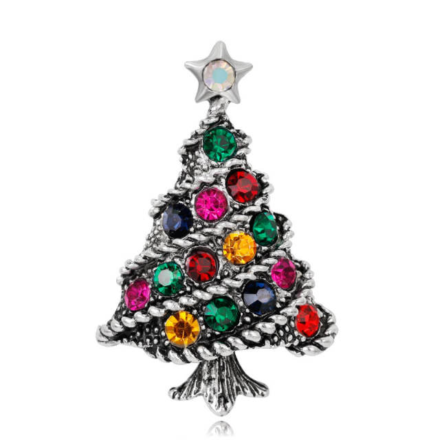 OOVOV Vintage Christmas Tree Brooches For Women Inlaid Zircon Christmas Brooch Pin Jewelry Christmas Decorations