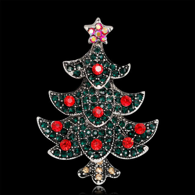 OOVOV Vintage Christmas Tree Brooches For Women Inlaid Zircon Christmas Brooch Pin Jewelry Christmas Decorations