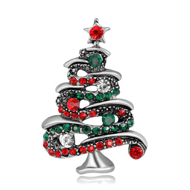 OOVOV Christmas Brooches Vintage Inlaid Zircon Christmas Tree Brooch Pin Jewelry Christmas Decorations For Women