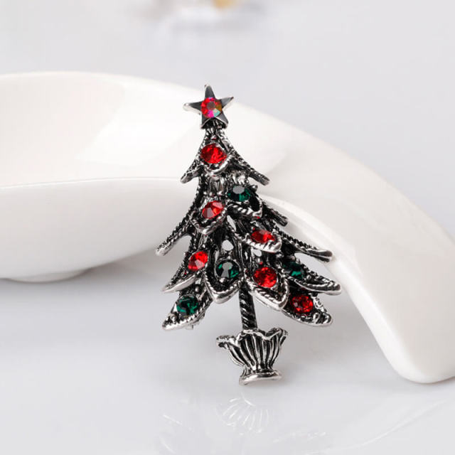 OOVOV Christmas Brooches Vintage Inlaid Zircon Christmas Tree Brooch Pin Jewelry Christmas Decorations For Women