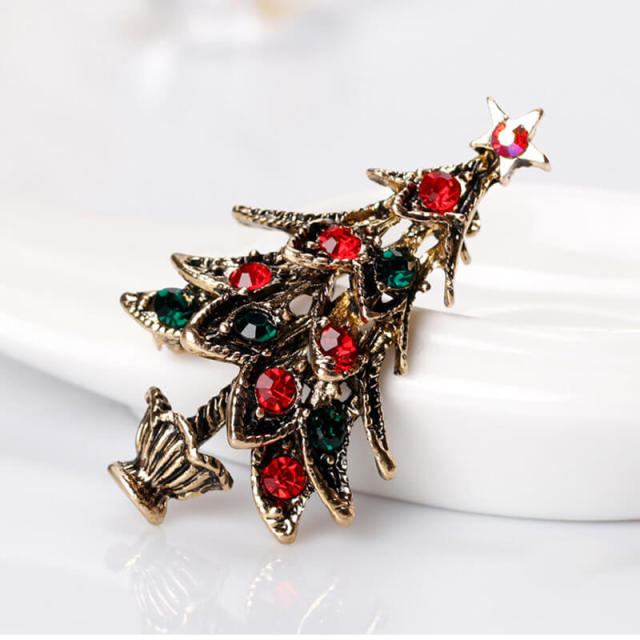 OOVOV Christmas Brooches Vintage Inlaid Zircon Christmas Tree Brooch Pin Jewelry Christmas Decorations For Women