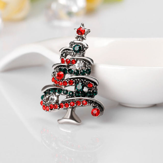OOVOV Christmas Brooches Vintage Inlaid Zircon Christmas Tree Brooch Pin Jewelry Christmas Decorations For Women