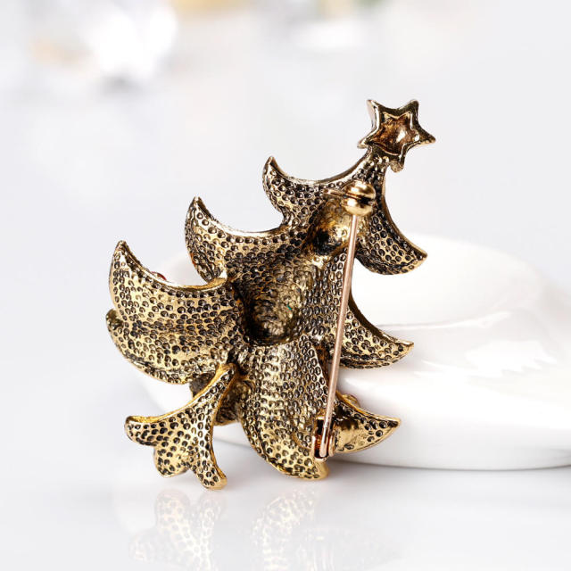 OOVOV Vintage Christmas Tree Brooches For Women Inlaid Zircon Christmas Brooch Pin Jewelry Christmas Decorations