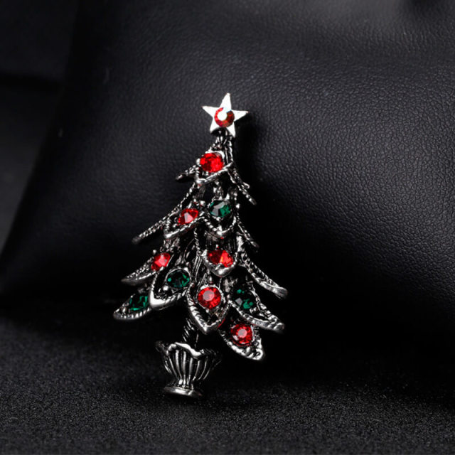 OOVOV Christmas Brooches Vintage Inlaid Zircon Christmas Tree Brooch Pin Jewelry Christmas Decorations For Women