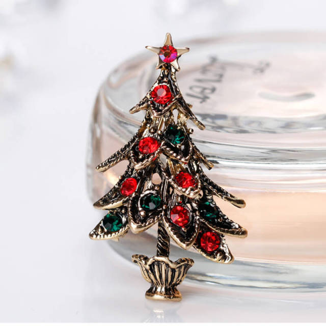 OOVOV Christmas Brooches Vintage Inlaid Zircon Christmas Tree Brooch Pin Jewelry Christmas Decorations For Women