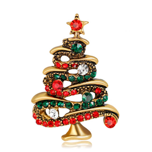 OOVOV Christmas Brooches Vintage Inlaid Zircon Christmas Tree Brooch Pin Jewelry Christmas Decorations For Women