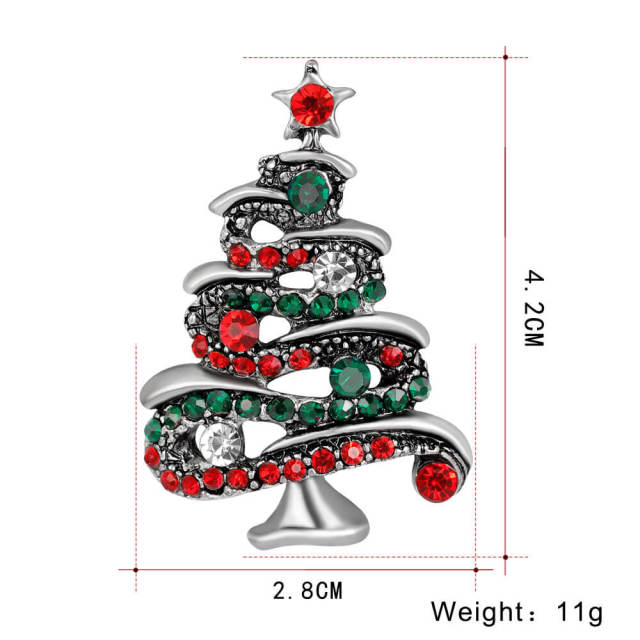 OOVOV Christmas Brooches Vintage Inlaid Zircon Christmas Tree Brooch Pin Jewelry Christmas Decorations For Women