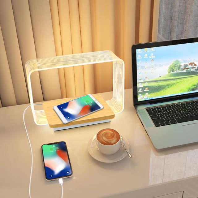 OOVOV LED Table Lamp with Wireless Charger Wood Grain Touch Control Desk Lamp 3 Brightness Levels Eye-Caring Reading Night Lights for Bedroom Living Room Home Office