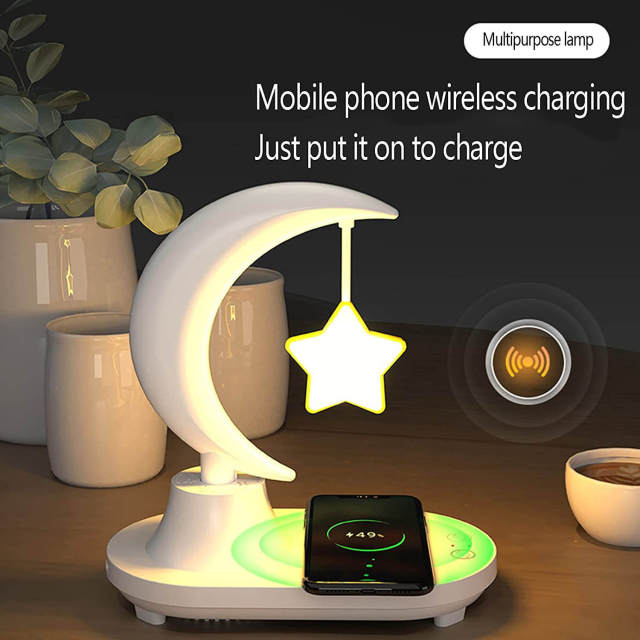 LED Night Light Bluetooth Speaker Color Changing Atmosphere Night Lights with Phone Wireless Charger USB Smart Wireless Charging Table Lamp