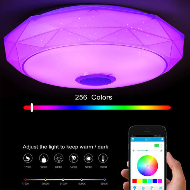 OOVOV 15.7 Inch Bluetooth Music Ceiling Lights 24W LED Ceiling Light with Dimmable RGB Phone APP + Remote Control