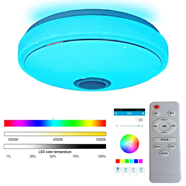 OOVOV Bluetooth Ceiling Light Smart LED Bluetooth Music Dimmable RGB Ceiling Lights Fixture for Bedroom Kids Room with Phone APP Remote Control