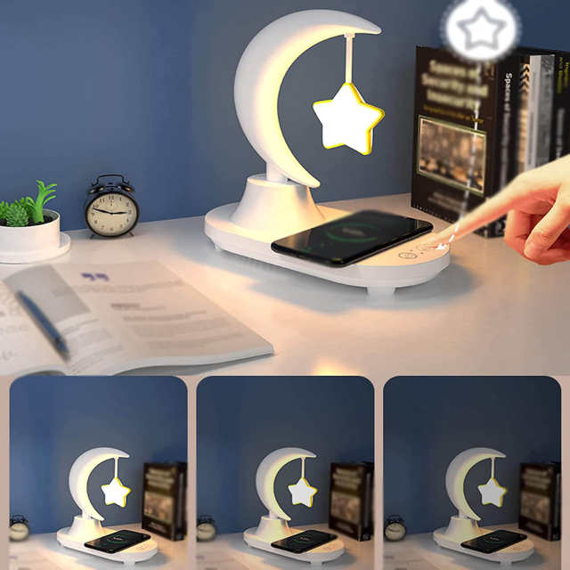 LED Night Light Bluetooth Speaker Color Changing Atmosphere Night Lights with Phone Wireless Charger USB Smart Wireless Charging Table Lamp