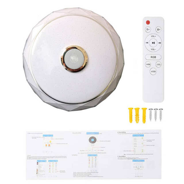OOVOV 15.7 Inch Bluetooth Music Ceiling Lights 24W LED Ceiling Light with Dimmable RGB Phone APP + Remote Control