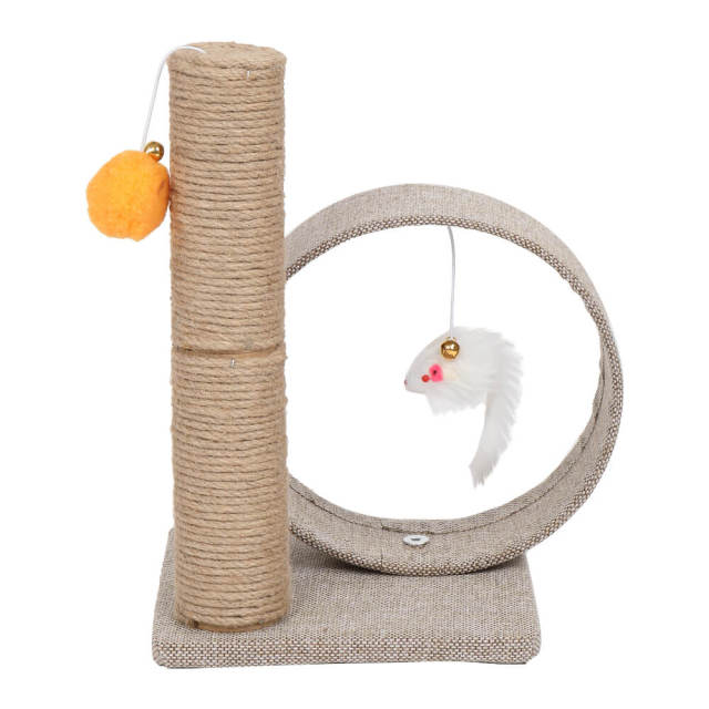 OOVOV 13 Inch Cat Tree Tower with Linen Circular Ring Scratching Post and Playful Toys