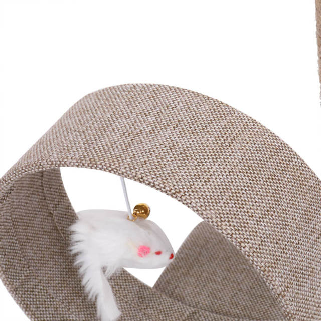 OOVOV 13 Inch Cat Tree Tower with Linen Circular Ring Scratching Post and Playful Toys