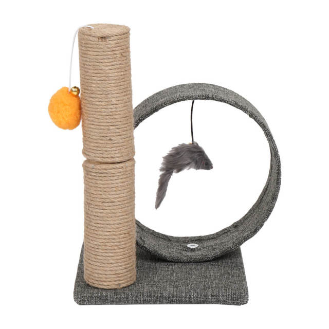 OOVOV 13 Inch Cat Tree Tower with Linen Circular Ring Scratching Post and Playful Toys