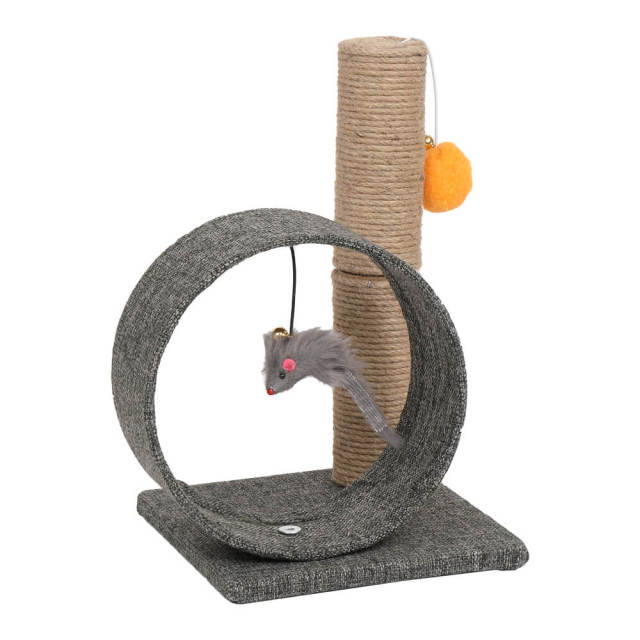 OOVOV 13 Inch Cat Tree Tower with Linen Circular Ring Scratching Post and Playful Toys