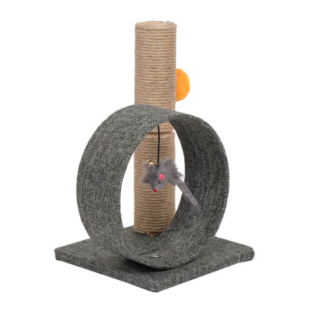 OOVOV 13 Inch Cat Tree Tower with Linen Circular Ring Scratching Post and Playful Toys