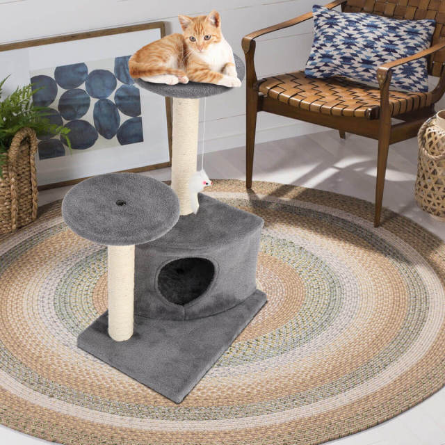 28&quot; Cat Tree Tower Condo Sisal Post Scratching Toys Gray