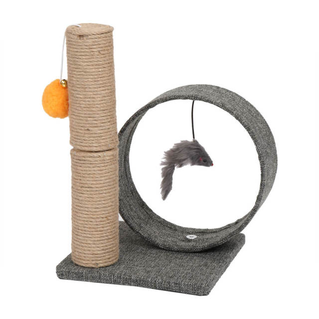 OOVOV 13 Inch Cat Tree Tower with Linen Circular Ring Scratching Post and Playful Toys