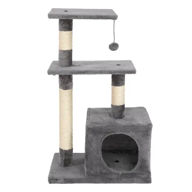 OOVOV 32&quot; Cat Tree Stand House with Scratching Posts Gray Three-layer Soft Flannel Cat Climbing Frame