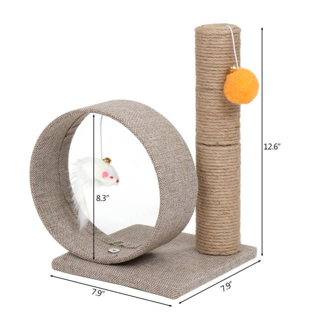 OOVOV 13 Inch Cat Tree Tower with Linen Circular Ring Scratching Post and Playful Toys