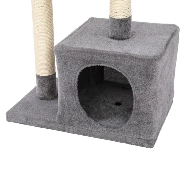 OOVOV 32&quot; Cat Tree Stand House with Scratching Posts Gray Three-layer Soft Flannel Cat Climbing Frame