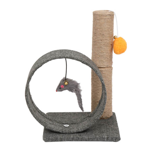 OOVOV 13 Inch Cat Tree Tower with Linen Circular Ring Scratching Post and Playful Toys