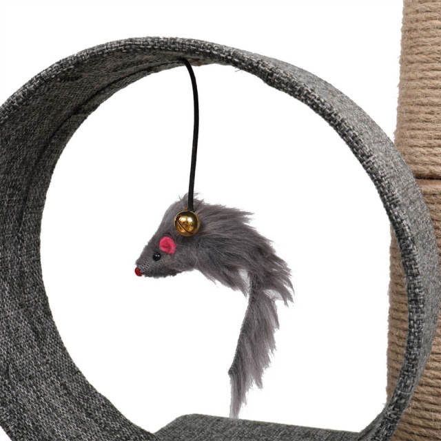 OOVOV 13 Inch Cat Tree Tower with Linen Circular Ring Scratching Post and Playful Toys