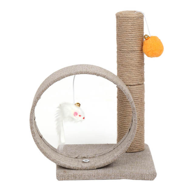 OOVOV 13 Inch Cat Tree Tower with Linen Circular Ring Scratching Post and Playful Toys