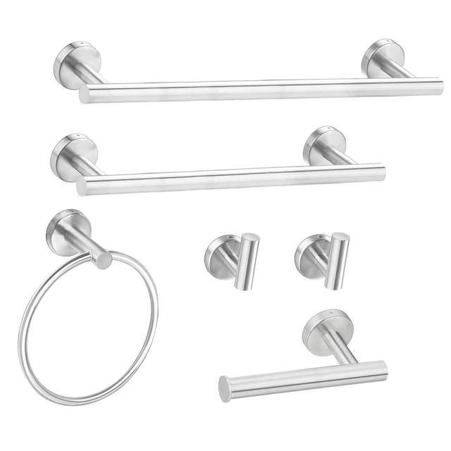 OOVOV Bathroom Hardware Set 6-Piece Bath Accessories Set Wall Mount Includes 18/24&quot; Towel Bar Toilet Paper Holder Towel Ring 2 Hooks Stainless Steel Heavy Duty