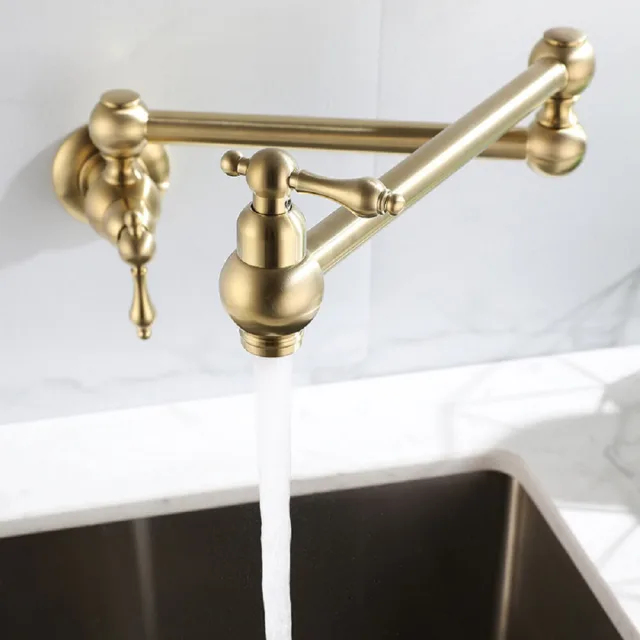 OOVOV Folding Faucet Pot Filler Faucet Wall Mount Rotatable Faucet Brass Kitchen Faucet 2 Handle Stretchable Double Joint Swing Arm Folding Faucet