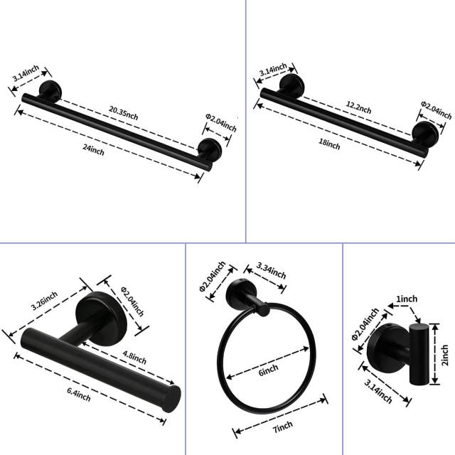 OOVOV Bathroom Hardware Set 6-Piece Bath Accessories Set Wall Mount Includes 18/24&quot; Towel Bar Toilet Paper Holder Towel Ring 2 Hooks Stainless Steel Heavy Duty