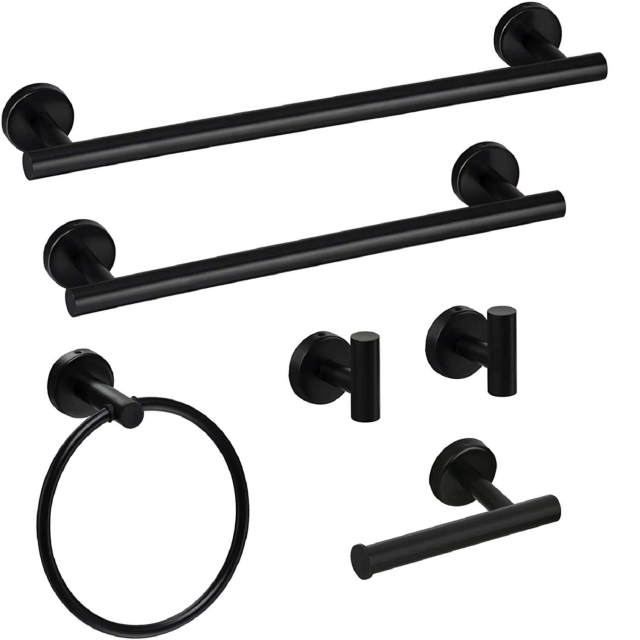 OOVOV Bathroom Hardware Set 6-Piece Bath Accessories Set Wall Mount Includes 18/24&quot; Towel Bar Toilet Paper Holder Towel Ring 2 Hooks Stainless Steel Heavy Duty