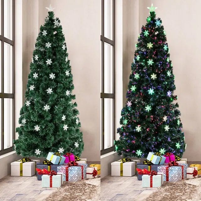 OOVOV Christmas Tree Artificial Small Light Fiber Optic Christmas Tree With Acrylic Snowflake for Holiday Home Party Decoration