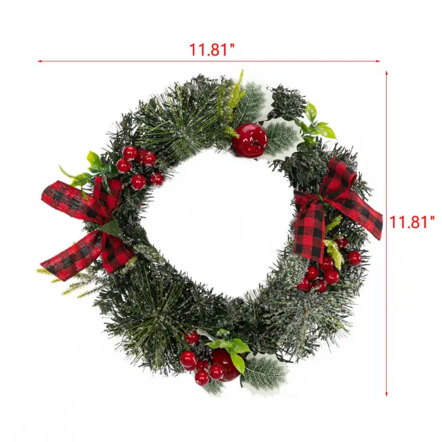 OOVOV Christmas Wreath Decorations 11.8Inch DIY Hanging Wreath With Apples And Raspberries With Red Bows for Home Festive Party Decoration Ornament