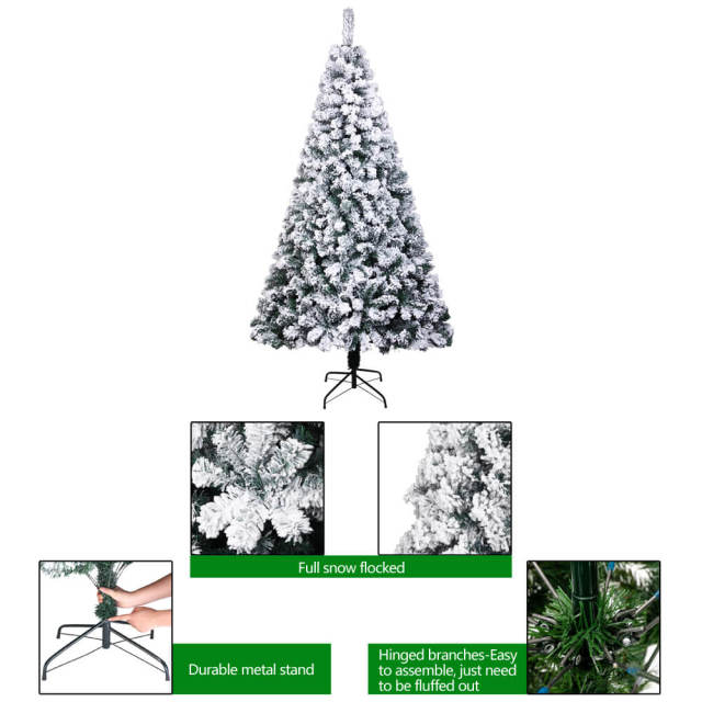 OOVOV PVC Flocking Christmas Tree 6ft/7ft Automatic Tree Flocked Artificial Christmas Tree Snowy Spruce Unlit Xmas Tree