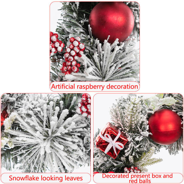 OOVOV 19.7Inch Christmas Wreath Front Door Wreath Ornament with Snow-White Effect Apple Gift Box Artificial Pine Garland for New Years Home Decor
