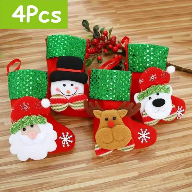 OOVOV Christmas Stocking 4Pcs New Year Socks Santa Snowman Pendant Christmas Ornaments