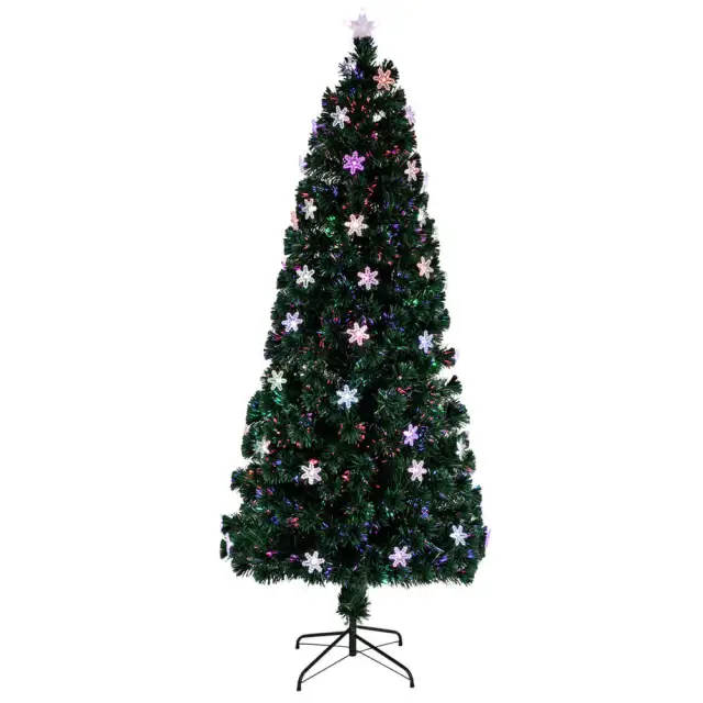 OOVOV Christmas Tree Artificial Small Light Fiber Optic Christmas Tree With Acrylic Snowflake for Holiday Home Party Decoration